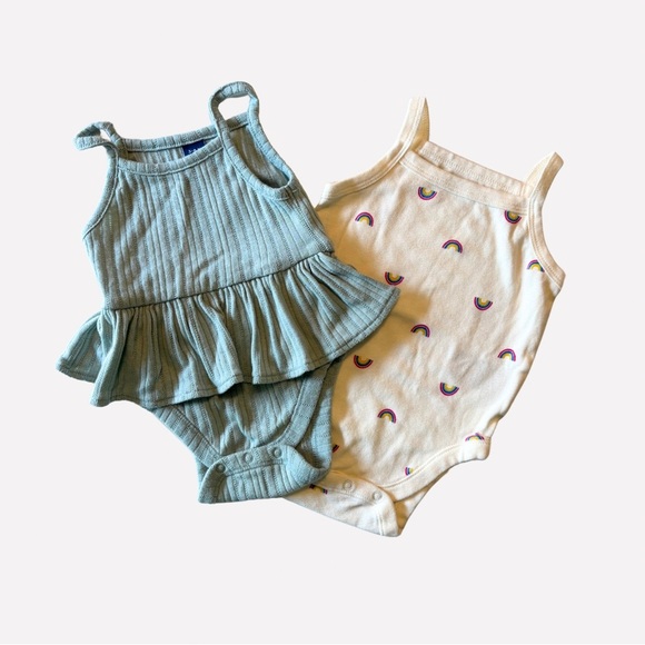 Baby Rainbow and Blue Ruffle Tank Bodysuits Set - Picture 1 of 5